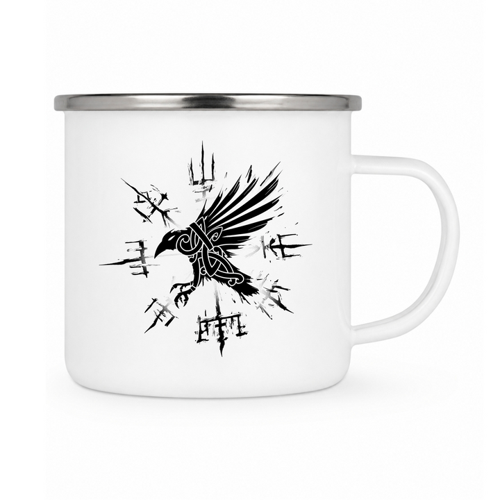Rabe Vegvisir - Keramiktasse Emailletasse Weiß 12 oz – mit farbigem Rand - silber