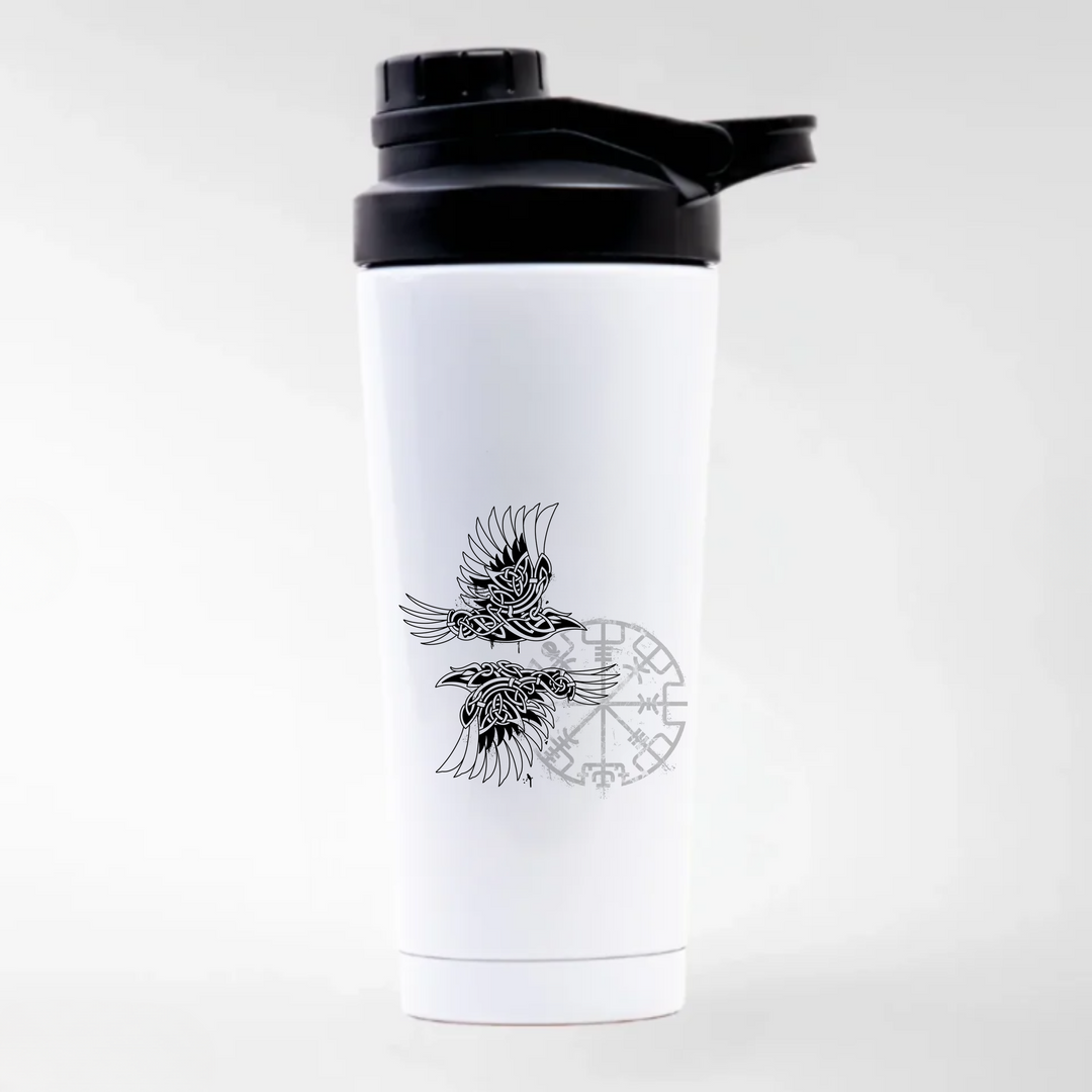 Munin & Hugin - Keramiktasse EDELSTAHL SHAKER - weiß mit Sublimationsdruck - Weiß