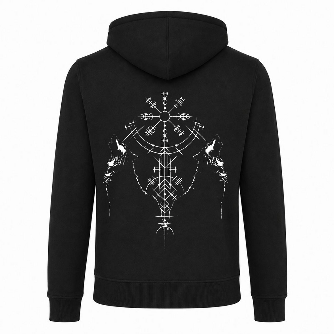 Wölfe Vegvisir - Premium Zipper - schwarz - Rueckseite