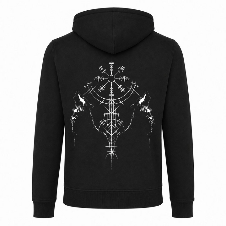 Wölfe Vegvisir - Premium Zipper - schwarz - Rueckseite